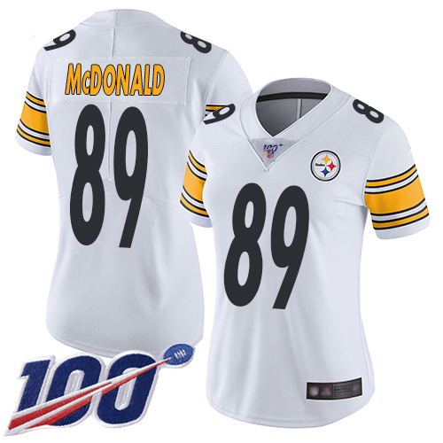 Women Pittsburgh Steelers Football #89 Limited White Vance McDonald Road 100th Season Vapor Untouchable Nike NFL Jersey